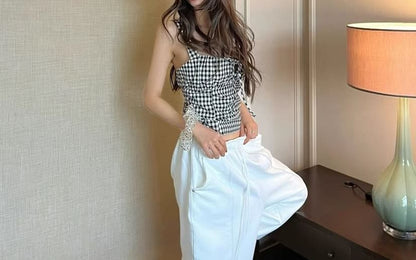 Gingham Tie Front Crop Tank Top