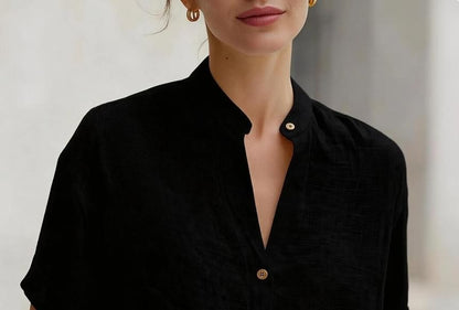 Short Sleeve Band Collar Blouse