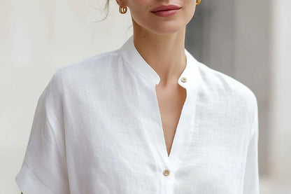 Short Sleeve Band Collar Blouse