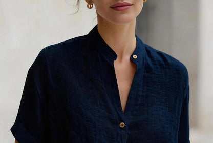 Short Sleeve Band Collar Blouse
