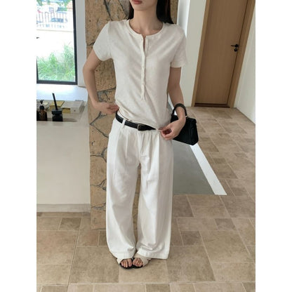 Short-Sleeve Henley Neck Plain T-Shirt