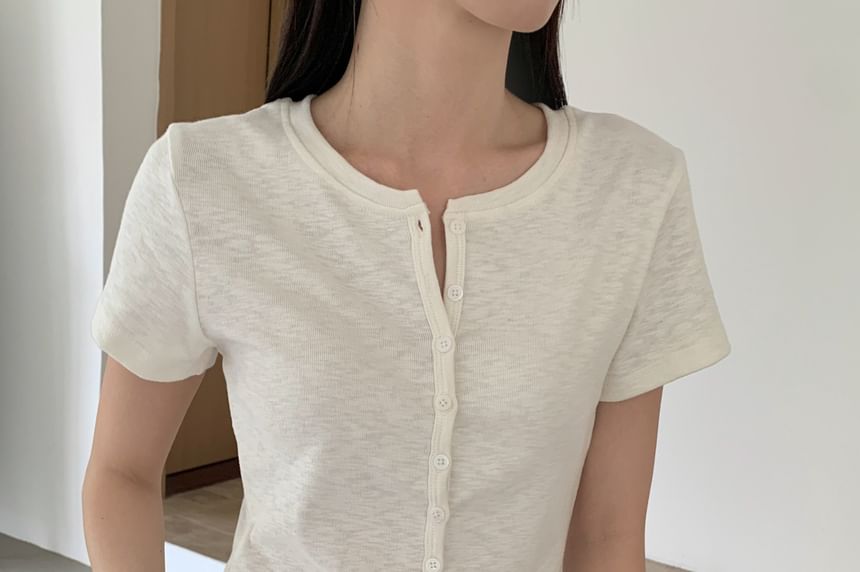Short-Sleeve Henley Neck Plain T-Shirt