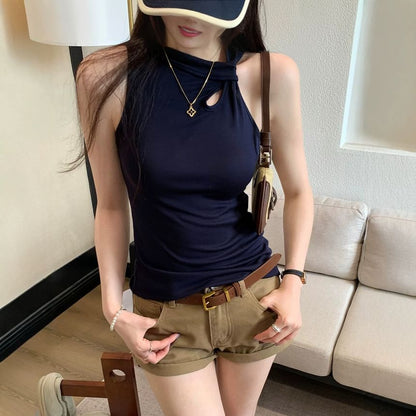 V-Neck Asymmetrical Sleeveless Blouse
