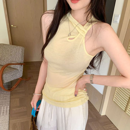 V-Neck Asymmetrical Sleeveless Blouse