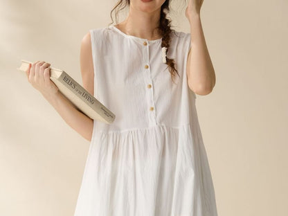 Sleeveless Henley Plain Lace Trim Maxi Sundress