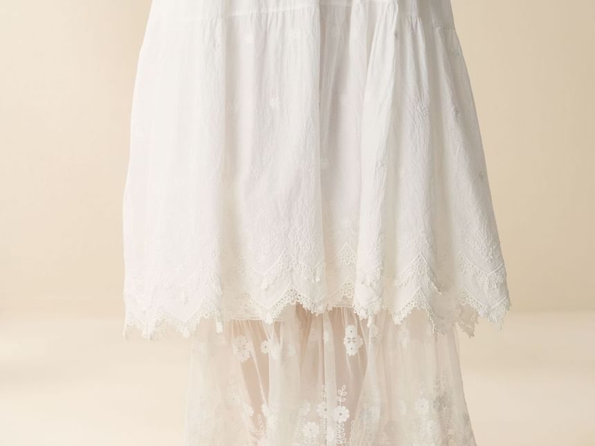 Sleeveless Henley Plain Lace Trim Maxi Sundress