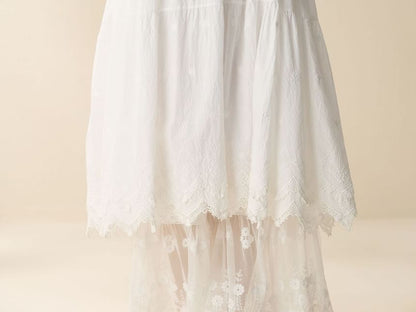 Sleeveless Henley Plain Lace Trim Maxi Sundress