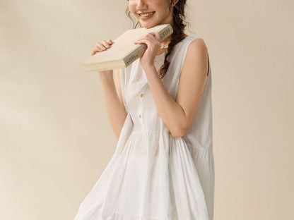 Sleeveless Henley Plain Lace Trim Maxi Sundress