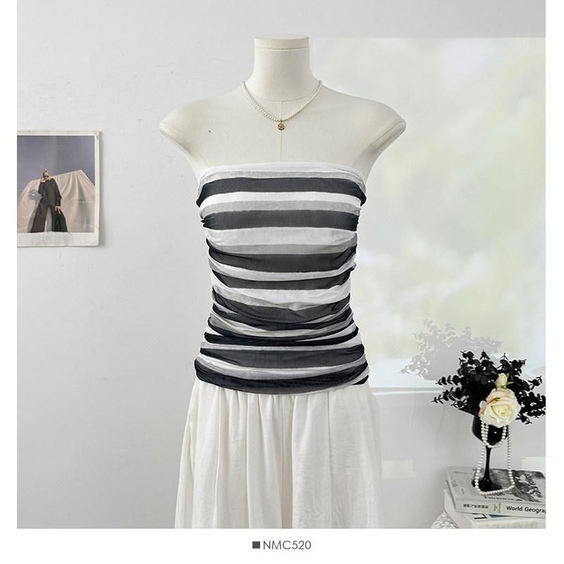 Multicolor Striped Ruched Crop Tube Top