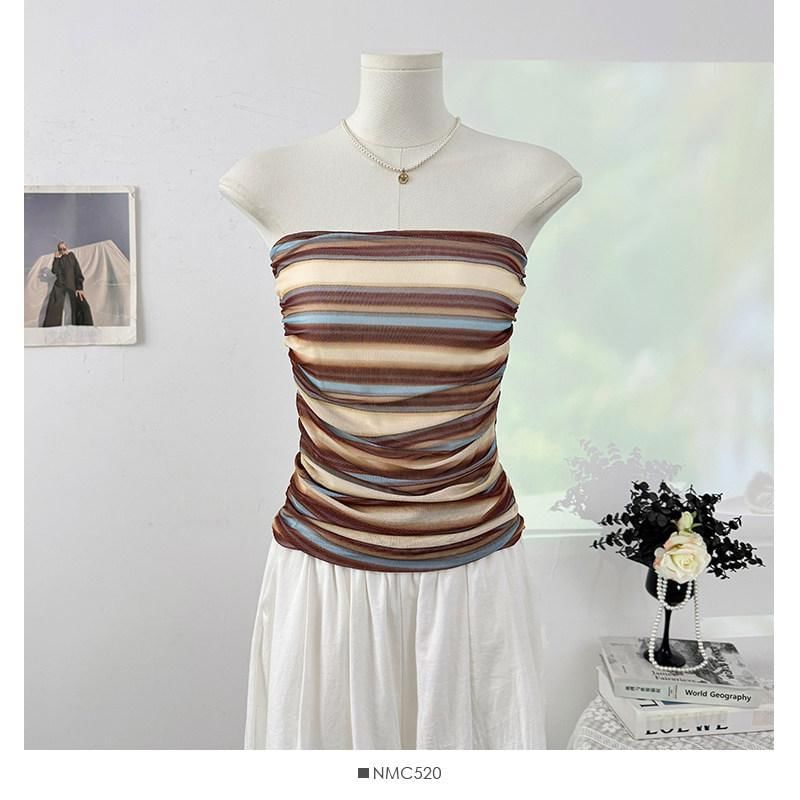 Multicolor Striped Ruched Crop Tube Top