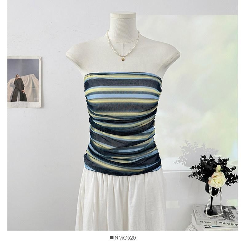 Multicolor Striped Ruched Crop Tube Top
