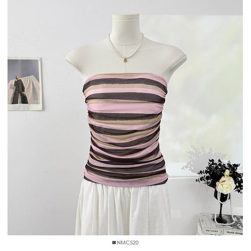 Multicolor Striped Ruched Crop Tube Top