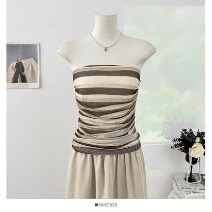 Multicolor Striped Ruched Crop Tube Top