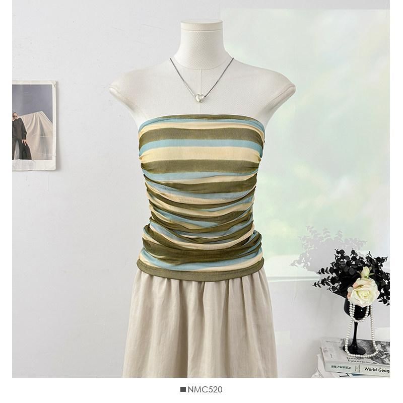 Multicolor Striped Ruched Crop Tube Top