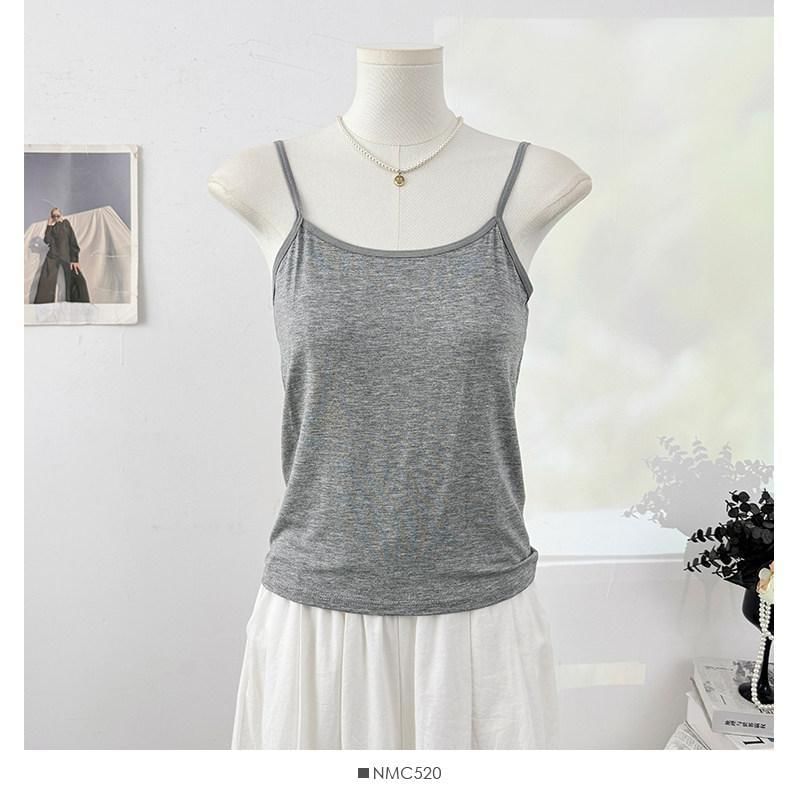Set: Plain Camisole Top + Micro Dot Frill Trim Button-Up Camisole Top