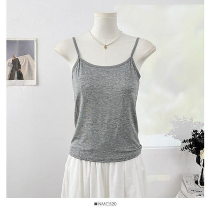 Set: Plain Camisole Top + Micro Dot Frill Trim Button-Up Camisole Top