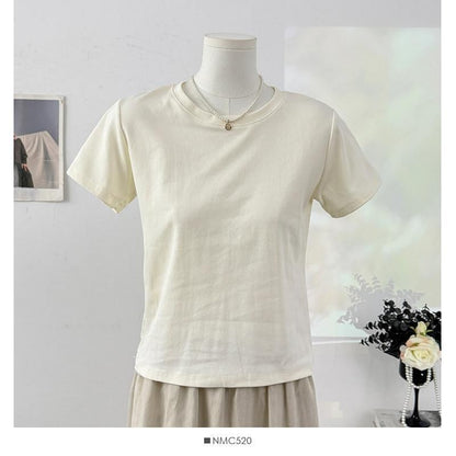 V-Neck Tassel Tie Front Lace Vest / Short-Sleeve Crew Neck Plain T-Shirt / Set