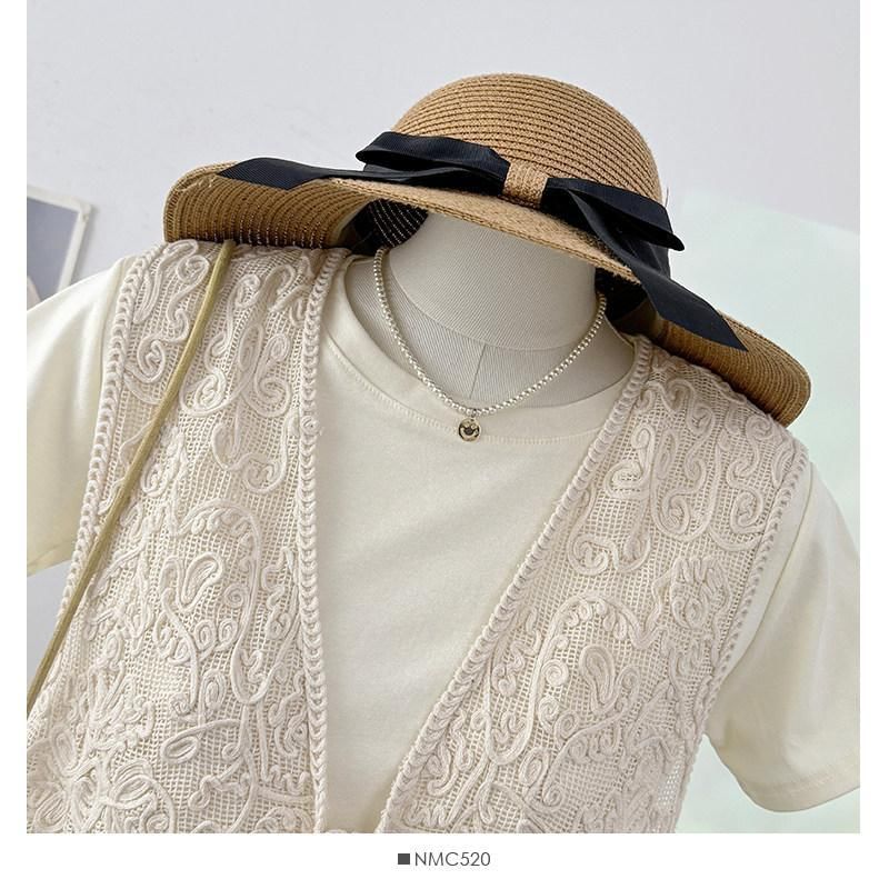 V-Neck Tassel Tie Front Lace Vest / Short-Sleeve Crew Neck Plain T-Shirt / Set