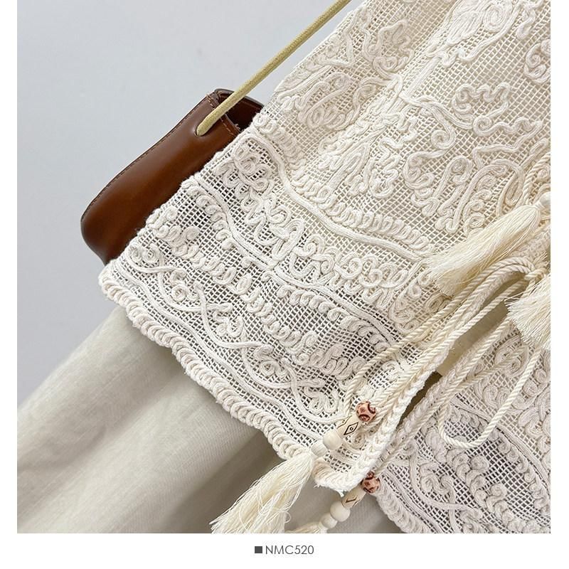 V-Neck Tassel Tie Front Lace Vest / Short-Sleeve Crew Neck Plain T-Shirt / Set