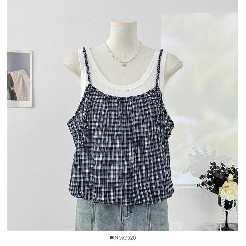 Mock Two-Piece Scoop Neck Bubble Hem Tank Top