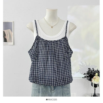 Mock Two-Piece Scoop Neck Bubble Hem Tank Top