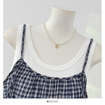 Mock Two-Piece Scoop Neck Bubble Hem Tank Top