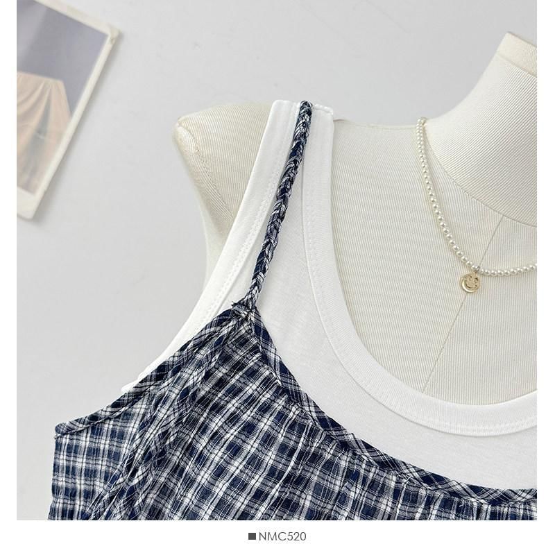 Mock Two-Piece Scoop Neck Bubble Hem Tank Top
