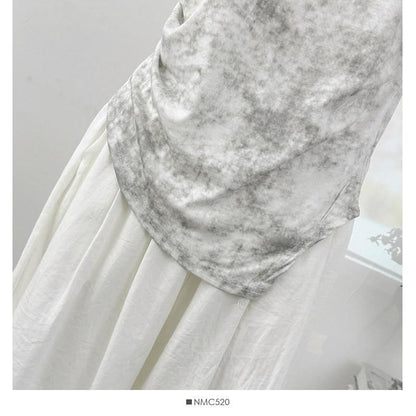 Short-Sleeve Off-Shoulder Tie Dye Asymmetrical Ruched T-Shirt