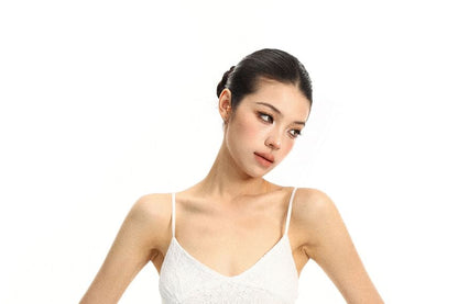 V-Neck Ruched Lace Slim Fit Crop Camisole
