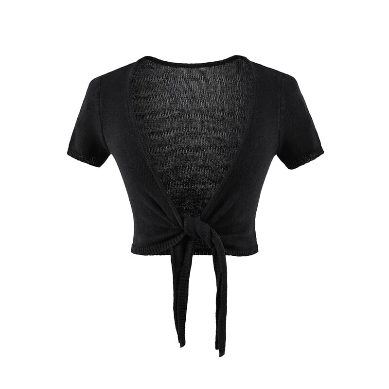 Tie Waist Crop Top with V-Neck and Short Sleeves