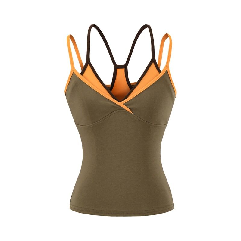 Spaghetti Strap V-Neck Mock Two Piece Camisole Top