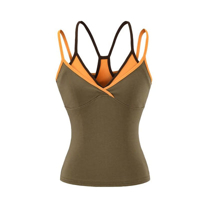Spaghetti Strap V-Neck Mock Two Piece Camisole Top