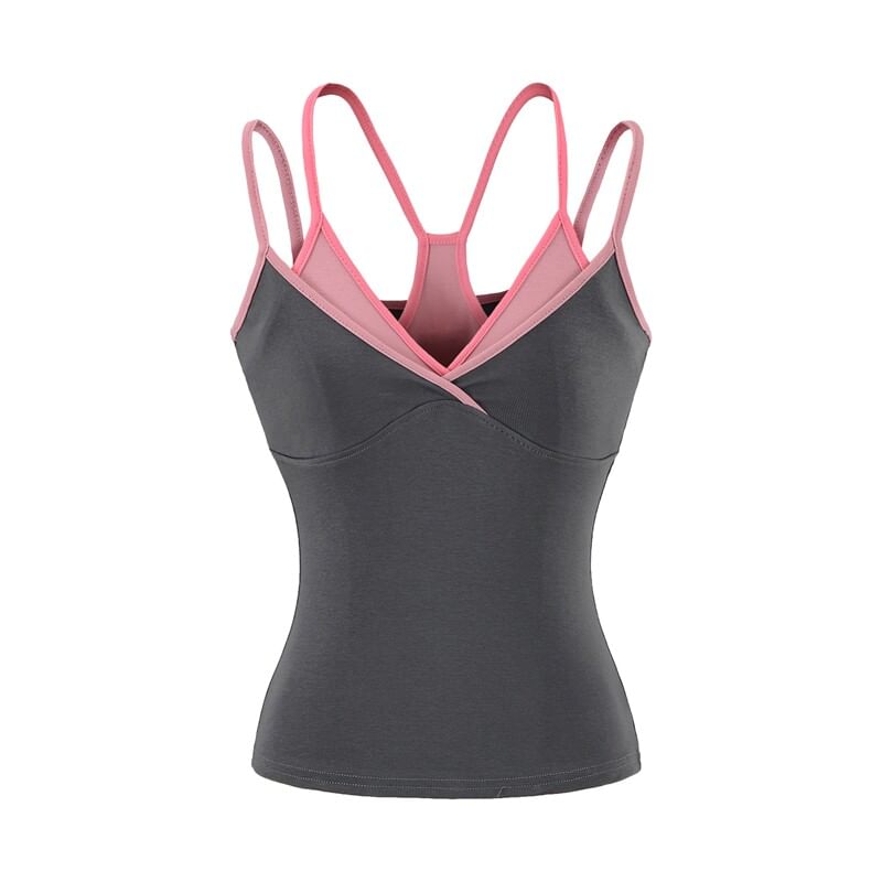Spaghetti Strap V-Neck Mock Two Piece Camisole Top