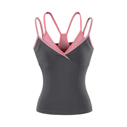 Spaghetti Strap V-Neck Mock Two Piece Camisole Top