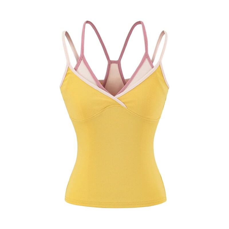 Spaghetti Strap V-Neck Mock Two Piece Camisole Top