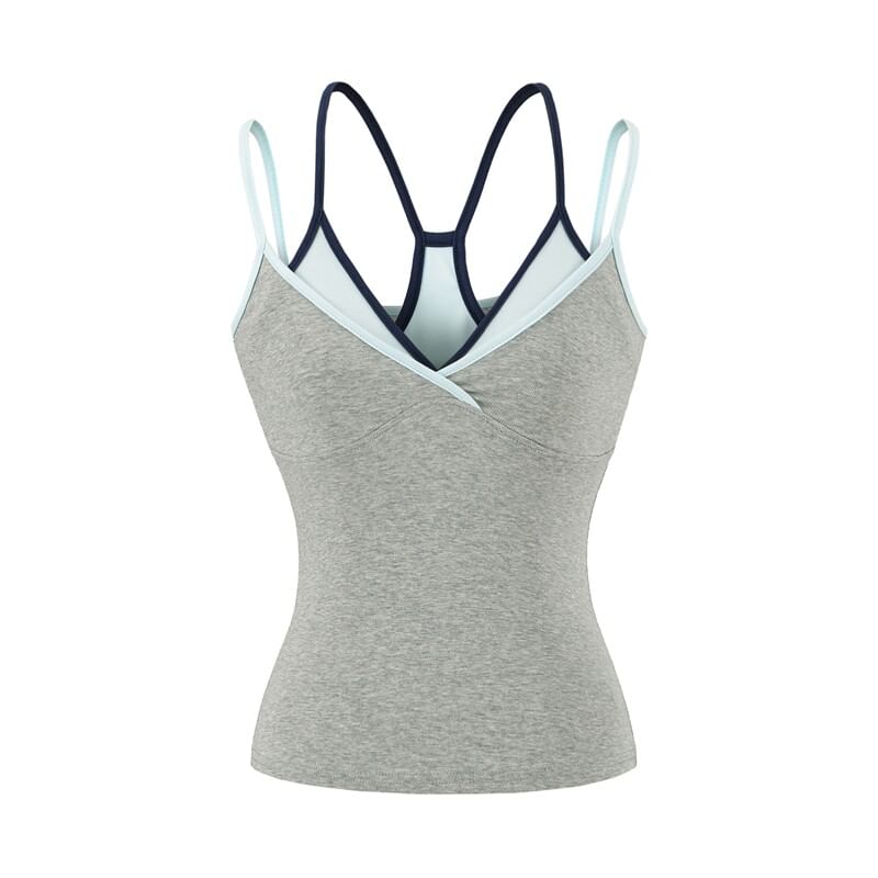 Spaghetti Strap V-Neck Mock Two Piece Camisole Top