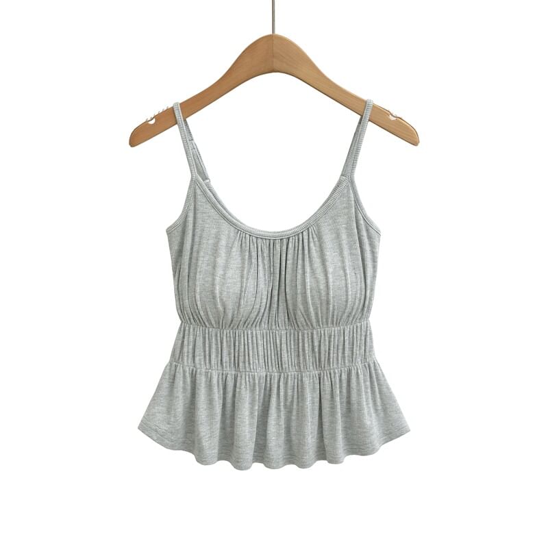 Spaghetti Strap Scoop Neck Plain Ruched Flowy Camisole Top