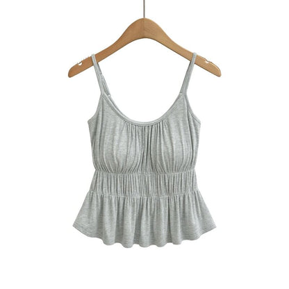 Spaghetti Strap Scoop Neck Plain Ruched Flowy Camisole Top