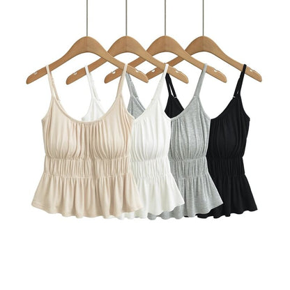 Spaghetti Strap Scoop Neck Plain Ruched Flowy Camisole Top