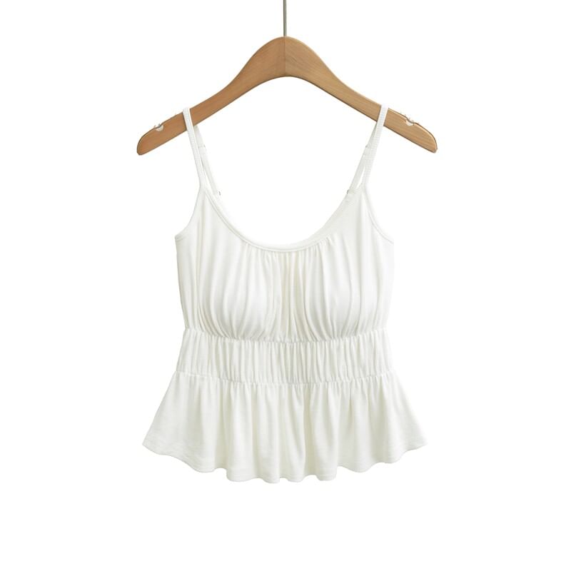 Spaghetti Strap Scoop Neck Plain Ruched Flowy Camisole Top