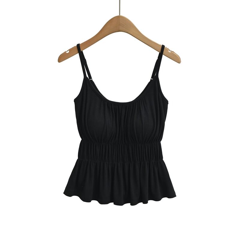 Spaghetti Strap Scoop Neck Plain Ruched Flowy Camisole Top