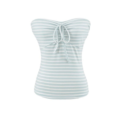 Strapless Striped Tie Front Tube Top