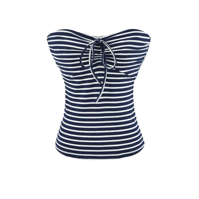 Strapless Striped Tie Front Tube Top