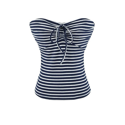 Strapless Striped Tie Front Tube Top