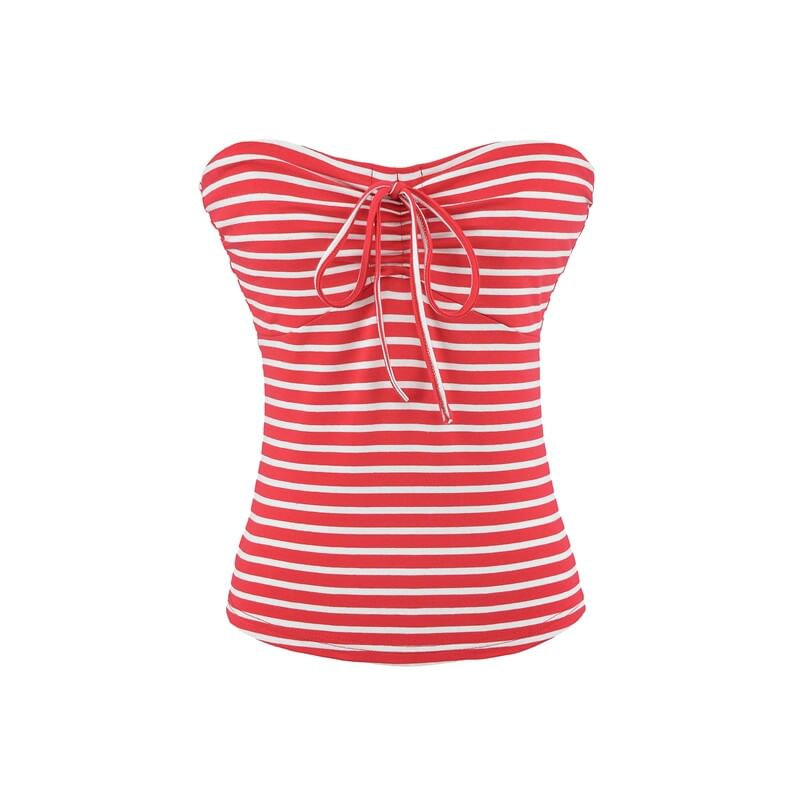 Strapless Striped Tie Front Tube Top