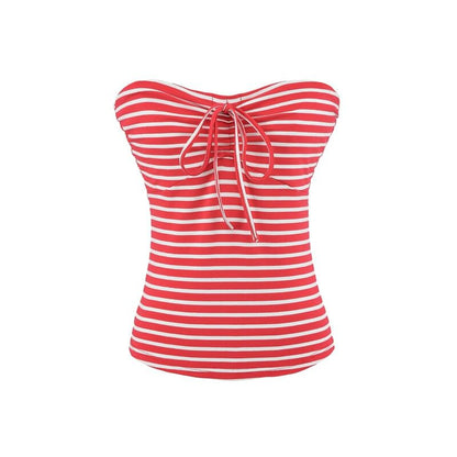 Strapless Striped Tie Front Tube Top