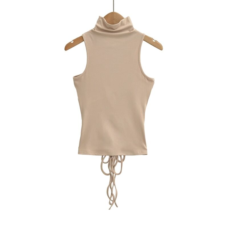 Sleeveless Mock Neck Plain Tank Top