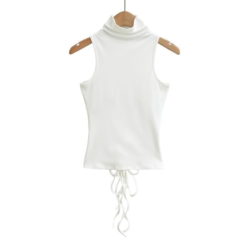 Sleeveless Mock Neck Plain Tank Top