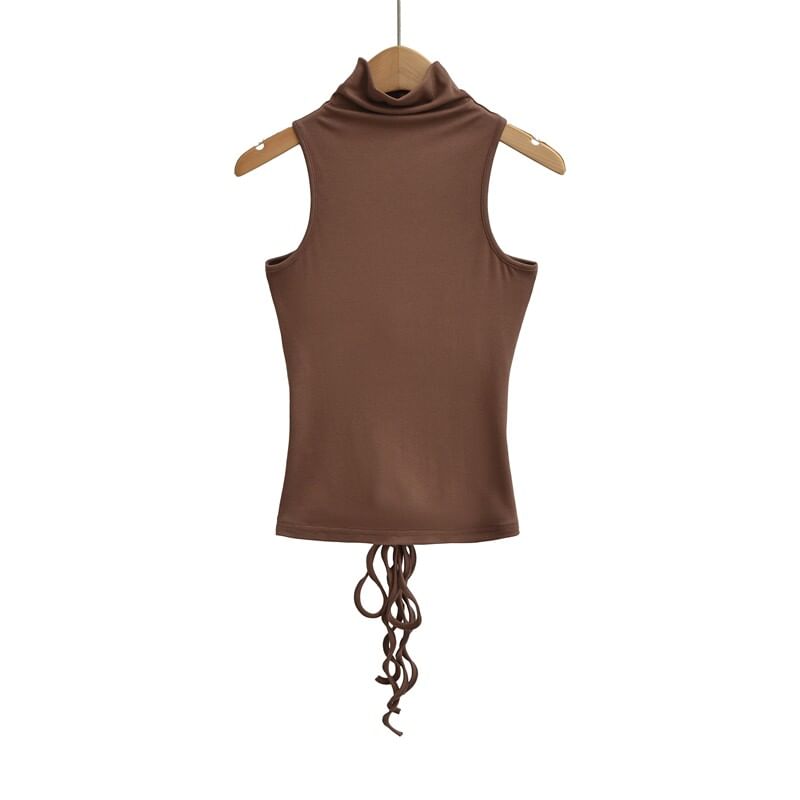Sleeveless Mock Neck Plain Tank Top