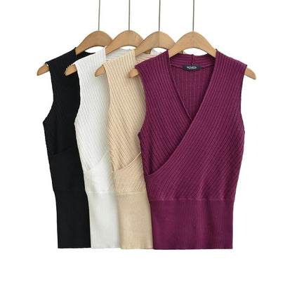 Sleeveless V-Neck Plain Knit Top